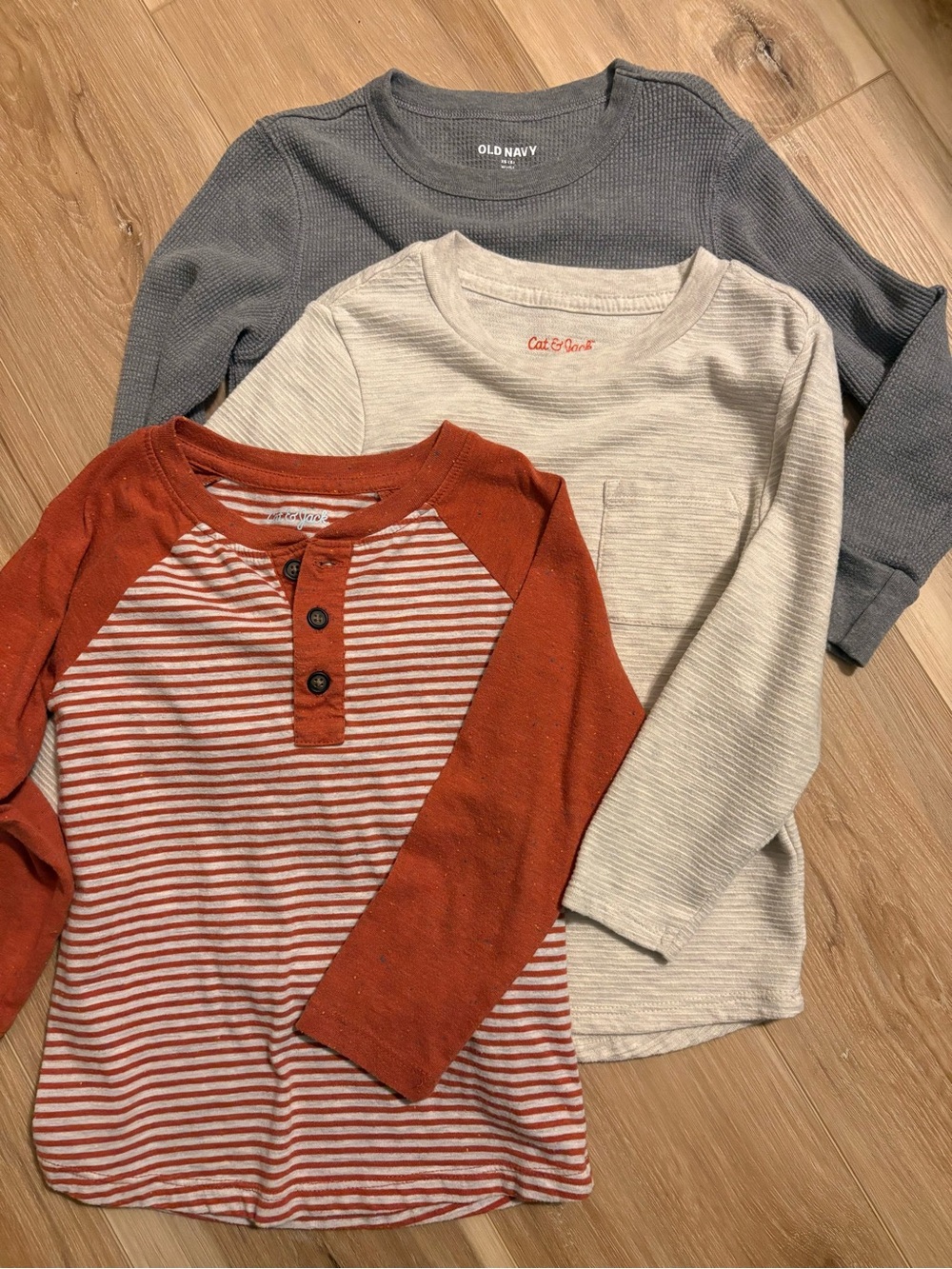 Cat & Jack Rust, Cream, Gray Kids Long-Sleeve Tops - 3-Pack